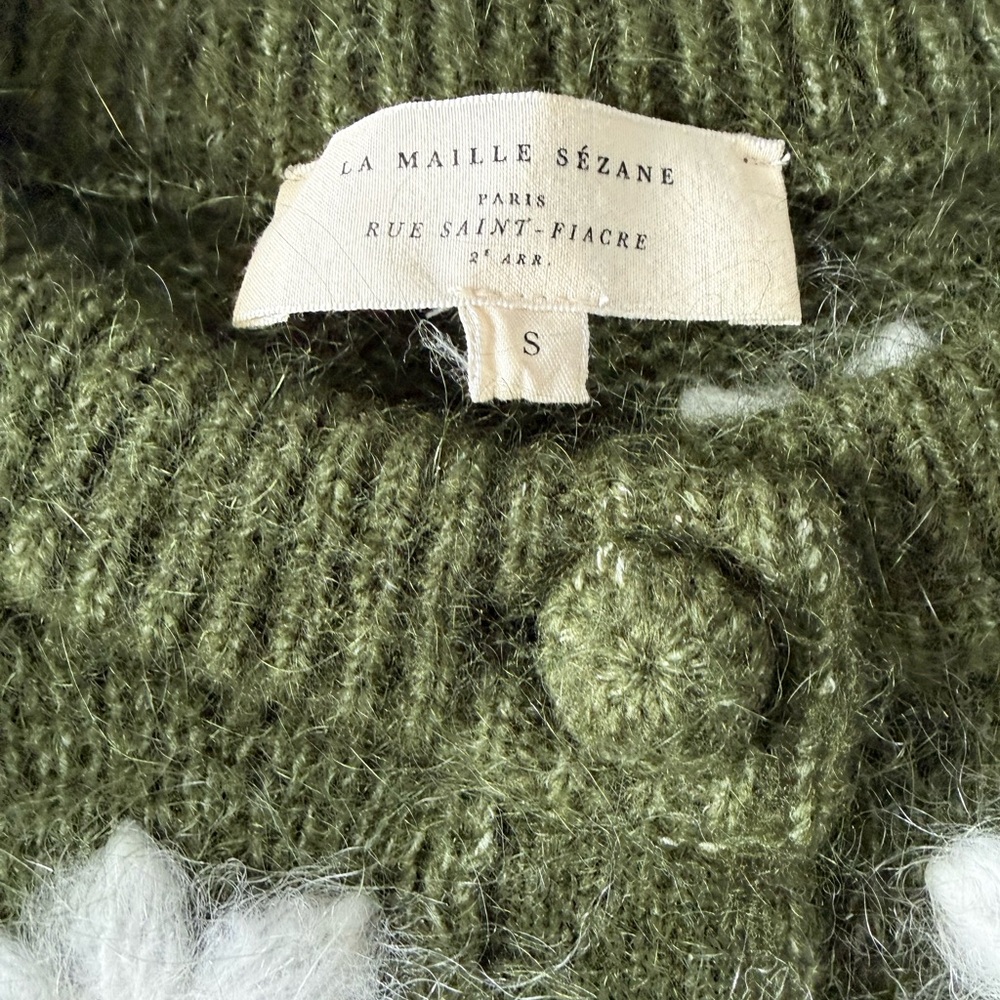 Sezane Andrew Cardigan Perfect Green/ Ecru - Size S - Picture 11 of 12